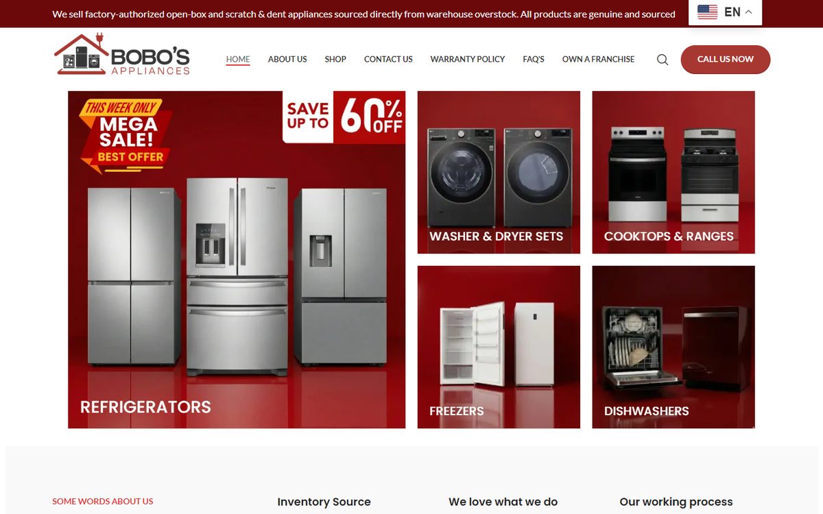 Bobo's Home Appliances website screenshot