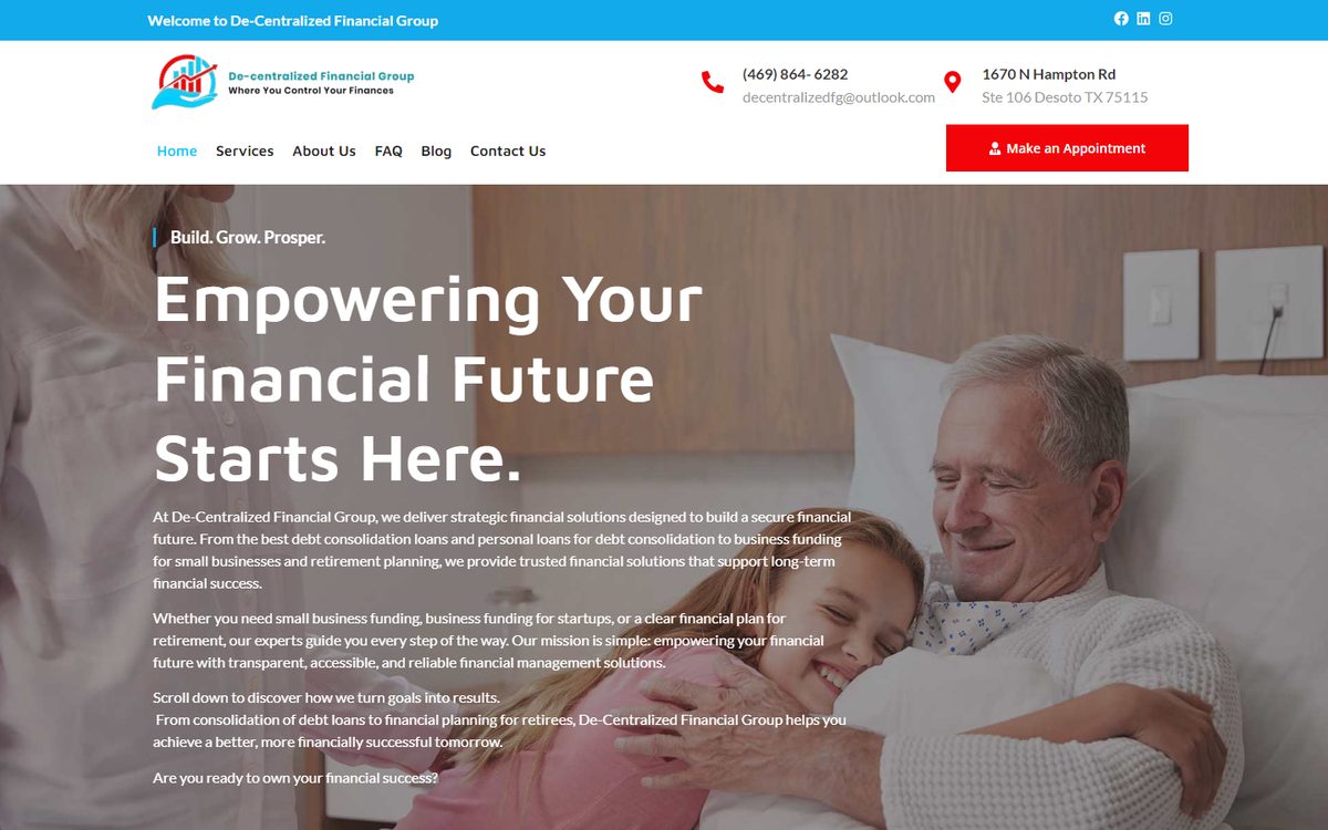 Decentralized Financial Group website screenshot
