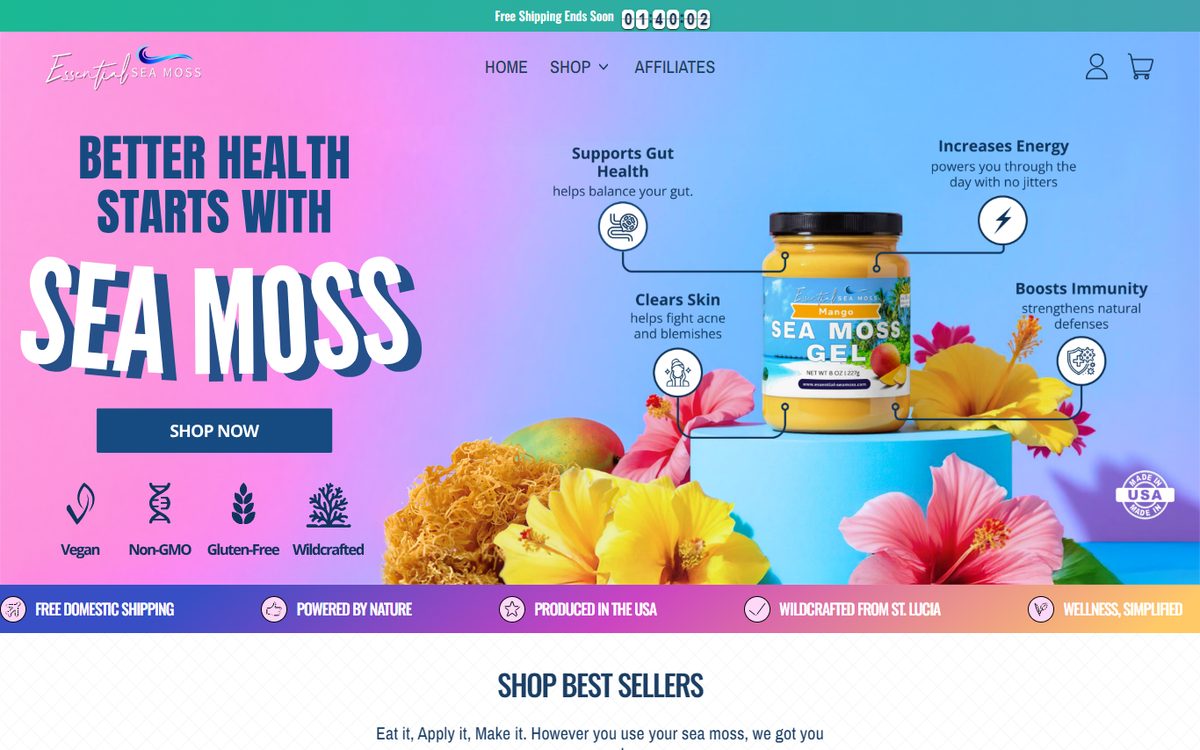 Essential Sea Moss website screenshot